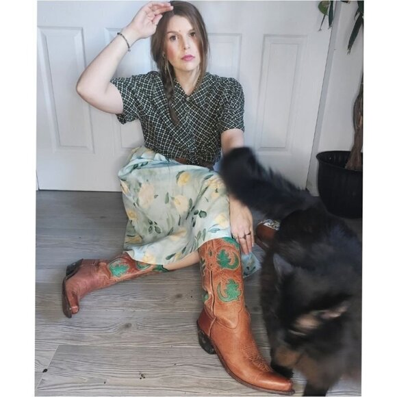 𝅺3x Green Checkered Vintage Blouse - Picture 3 of 6